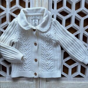 100% Cotton Rachel Zoe Cream Cable-Knit Baby Cardigan with Peter Pan Collar